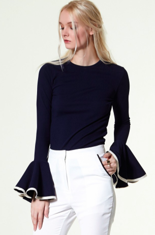 navy bell-sleeve, super sized cuffs, fall bell-sleeves